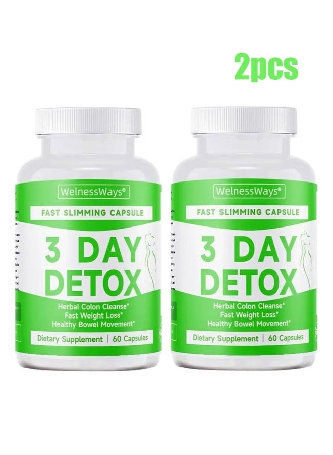 طريقة الرعاية 2 عبوة من كبسولات الديتوكس السريعة المفعول والفعالة في فقدان الوزن لمدة 3 أيام | منظف القولون العشبي + حارق الدهون السريع | 60*2 كبسولات مكمل غذائي - Image 1